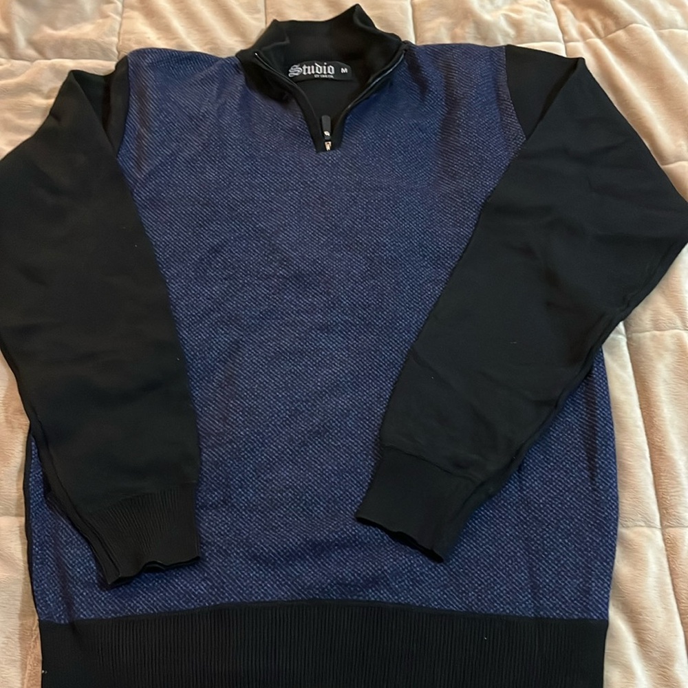 New Without Tag Studio by Omega Blue / Black Mock Neck 1/4 Zipper Men Sweater M